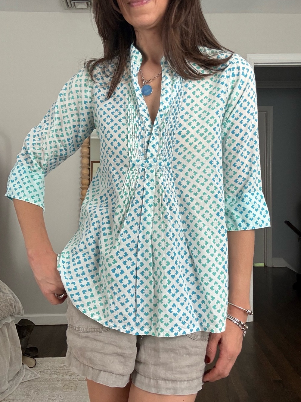 Roller Rabbit Cotton Block Print Top XS